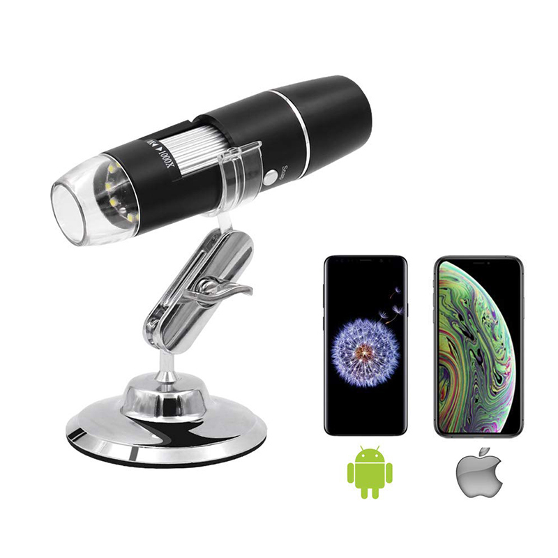 Bezprzewodowy cyfrowy mikroskop 50X do 1000X, 8-krotny powiększający aparat endoskopowy z futerałem i metalową podstawką, kompatybilny z systemem Android Windows 7 8 10 Linux Mac